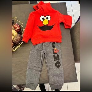 Red Elmo Sweatshirt and Gray Pants Set